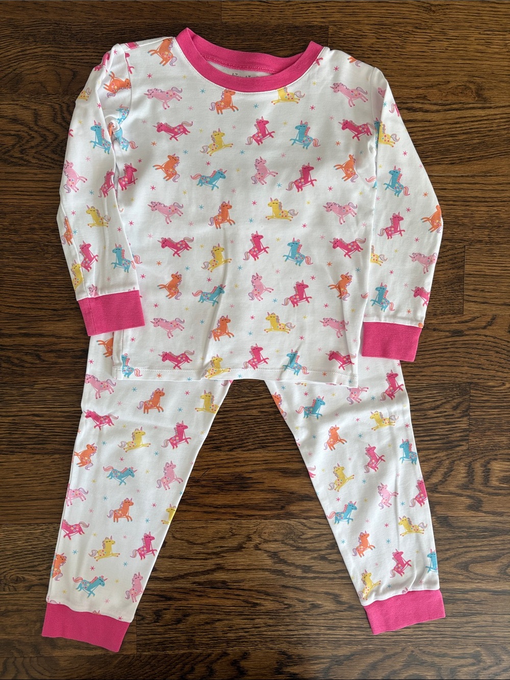 Kissy Kissy White Pajama Set with Pink, Yellow, Orange, Blue Pony Print